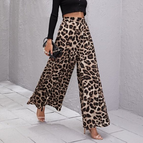 REG or PLUS  Camel leopard print wide leg palazzo - Picture 6 of 12
